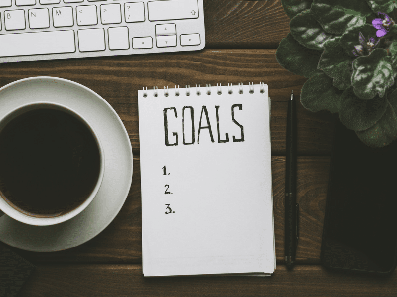 goals, new year's resolution, coffee, notebook